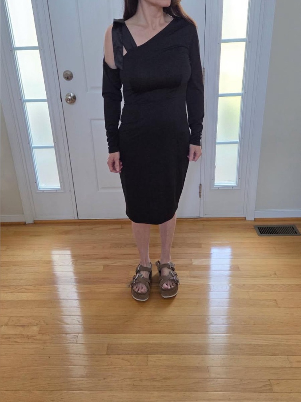 zeagoo Black One-Shoulder Long Sleeve Midi Dress